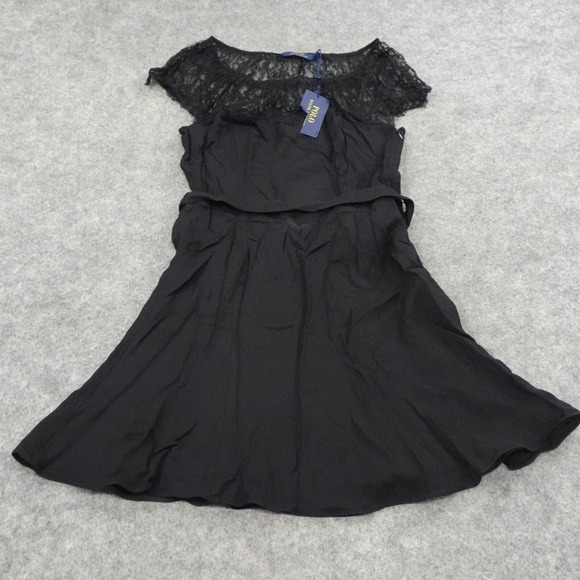 Polo Ralph Lauren Dress Womens 6 Lace Top Black Belted Lined Sleeveless Shift F - Picture 2 of 14